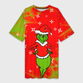 Платье-футболка 3D с принтом Новогодний Grinch на танцполе. в Екатеринбурге,  |  | Тематика изображения на принте: 2022 | grinch | happy new year | merry christmas | год тигра | гринч | зима близко | нг | новогодний | новый год | новый год 2022 | рождество | снег | снежинки