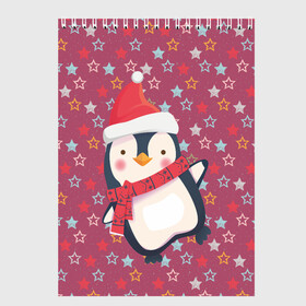 Скетчбук с принтом Пингвин в звездах в Екатеринбурге, 100% бумага
 | 48 листов, плотность листов — 100 г/м2, плотность картонной обложки — 250 г/м2. Листы скреплены сверху удобной пружинной спиралью | звезды | новый год | паттерн | пингвин | праздник