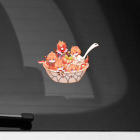 Наклейка на автомобиль с принтом Блюдо из чиби Тартальи в Екатеринбурге, ПВХ |  | Тематика изображения на принте: genshin impact | арт | аякс | ли юэ | осьминог | рисунок | тарталья | чайльд | чиби