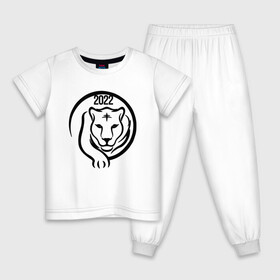 Детская пижама хлопок с принтом ТигрРр 2022 в Екатеринбурге, 100% хлопок |  брюки и футболка прямого кроя, без карманов, на брюках мягкая резинка на поясе и по низу штанин
 | Тематика изображения на принте: 2022 | кот | лев | новый год | тигр