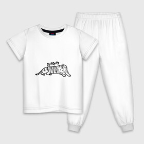 Детская пижама хлопок с принтом ТигрРра на отдыхе в Екатеринбурге, 100% хлопок |  брюки и футболка прямого кроя, без карманов, на брюках мягкая резинка на поясе и по низу штанин
 | 2022 | кот | лев | новый год | тигр