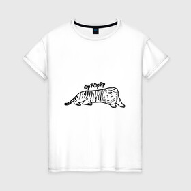 Женская футболка хлопок с принтом ТигрРра на отдыхе в Екатеринбурге, 100% хлопок | прямой крой, круглый вырез горловины, длина до линии бедер, слегка спущенное плечо | 2022 | кот | лев | новый год | тигр