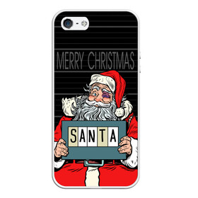 Чехол для iPhone 5/5S матовый с принтом Merry Christmas Санта с синяком в Екатеринбурге, Силикон | Область печати: задняя сторона чехла, без боковых панелей | at the police station | bad | criminal | happy christmas | holds | nameplate | new year | santa claus | держит | новый год | преступник | санта клаус | счастливого рождества | табличка с именем