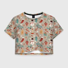 Женская футболка Crop-top 3D с принтом Новый Год 2О22 в Екатеринбурге, 100% полиэстер | круглая горловина, длина футболки до линии талии, рукава с отворотами | 2022 | год | дед | зима | мороз | новый | праздники | санта | тигра