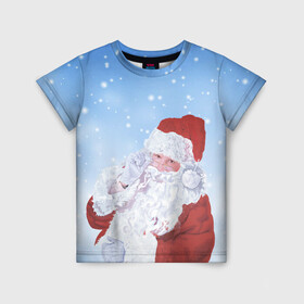 Детская футболка 3D с принтом Дедушка мороз в Екатеринбурге, 100% гипоаллергенный полиэфир | прямой крой, круглый вырез горловины, длина до линии бедер, чуть спущенное плечо, ткань немного тянется | new year | арт | графика | дед мороз | зима | новый год | рождество | санта