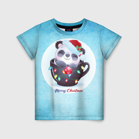Детская футболка 3D с принтом Панда 2022 в Екатеринбурге, 100% гипоаллергенный полиэфир | прямой крой, круглый вырез горловины, длина до линии бедер, чуть спущенное плечо, ткань немного тянется | new year | арт | графика | зима | новый год | панда | рождество