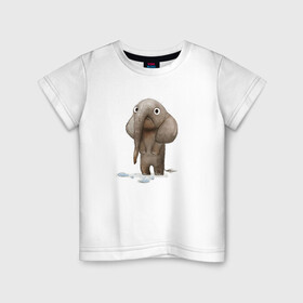 Детская футболка хлопок с принтом Ой кажется я разбил тарелку в Екатеринбурге, 100% хлопок | круглый вырез горловины, полуприлегающий силуэт, длина до линии бедер | детские | мама | нашкодничал | папа | печаль | разбитая тарелка | слон | слон в посудной лавке | слоненок | тарелка | упс