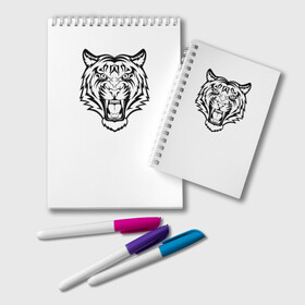 Блокнот с принтом черно белый тигр в Екатеринбурге, 100% бумага | 48 листов, плотность листов — 60 г/м2, плотность картонной обложки — 250 г/м2. Листы скреплены удобной пружинной спиралью. Цвет линий — светло-серый
 | год тигра | новый год | полоски | символ 2022 года | тигр | хищьник