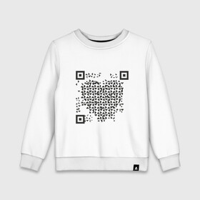 Детский свитшот хлопок с принтом QR Love в Екатеринбурге, 100% хлопок | круглый вырез горловины, эластичные манжеты, пояс и воротник | Тематика изображения на принте: coronavirus | covid | covid19 | l | qr code | qr код | sputnik | вакцина | вакцинация | вирус | здоровье | изоляция | иммунитет | карантин | ковид | код | корона | коронавирус | маркировка | маска | пандемия | паспорт