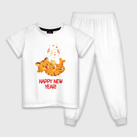 Детская пижама хлопок с принтом Happy New Year Тигренок 2022 в Екатеринбурге, 100% хлопок |  брюки и футболка прямого кроя, без карманов, на брюках мягкая резинка на поясе и по низу штанин
 | 2022 | год тигра | новый год | новый год 2022 | символ года | тигр | тигренок | тигрица | тигры