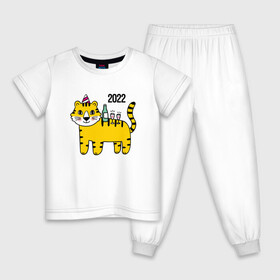 Детская пижама хлопок с принтом Тигр - новогодний стол в Екатеринбурге, 100% хлопок |  брюки и футболка прямого кроя, без карманов, на брюках мягкая резинка на поясе и по низу штанин
 | 2022 | год тигра | новый год | новый год 2022 | символ года | тигр | тигренок | тигрица | тигры