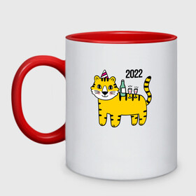 Кружка двухцветная с принтом Тигр - новогодний стол в Екатеринбурге, керамика | объем — 330 мл, диаметр — 80 мм. Цветная ручка и кайма сверху, в некоторых цветах — вся внутренняя часть | 2022 | год тигра | новый год | новый год 2022 | символ года | тигр | тигренок | тигрица | тигры