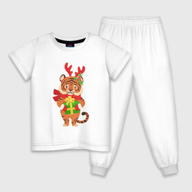 Детская пижама хлопок с принтом Тигр с подарками 2022 в Екатеринбурге, 100% хлопок |  брюки и футболка прямого кроя, без карманов, на брюках мягкая резинка на поясе и по низу штанин
 | 2022 | год тигра | новый год | новый год 2022 | символ года | тигр | тигренок | тигрица | тигры