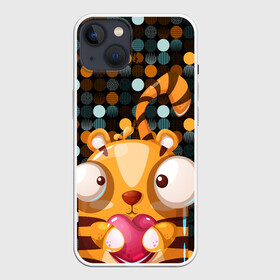 Чехол для iPhone 13 с принтом Крейзи тигр с сердцем в Екатеринбурге,  |  | 2022 | год тигра | крейзи | кружочки | новый год | сердце | тигр | хищник