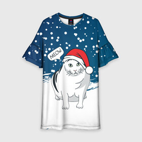Детское платье 3D с принтом НОВОГОДНИЙ КОТ БЕНДЕР (МЕМ) в Екатеринбурге, 100% полиэстер | прямой силуэт, чуть расширенный к низу. Круглая горловина, на рукавах — воланы | 2022 | 22 | bender | cat | christmas | meme | memes | meow | merry | new | snow | winter | year | бендер | год | зима | кот | кошка | мем | мемы | мяй | новый | рождество | снег | толстый