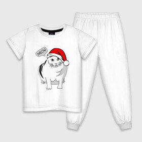 Детская пижама хлопок с принтом НОВОГОДНИЙ КОТ БЕНДЕР МЕМ в Екатеринбурге, 100% хлопок |  брюки и футболка прямого кроя, без карманов, на брюках мягкая резинка на поясе и по низу штанин
 | Тематика изображения на принте: 2022 | 22 | bender | cat | christmas | meme | memes | meow | merry | new | snow | winter | year | бендер | год | зима | кот | кошка | мем | мемы | мяй | новый | рождество | снег | толстый