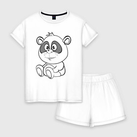 Женская пижама с шортиками хлопок с принтом Пандочка в подгузниках в Екатеринбурге, 100% хлопок | футболка прямого кроя, шорты свободные с широкой мягкой резинкой | веселье | детские | для девушек | для детей | китай | медведь | медвежонок | мультики | панда | пандочка | сказка | сказочные | удивление