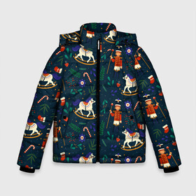 Зимняя куртка для мальчиков 3D с принтом Рождественский узор. Щелкунчик в Екатеринбурге, ткань верха — 100% полиэстер; подклад — 100% полиэстер, утеплитель — 100% полиэстер | длина ниже бедра, удлиненная спинка, воротник стойка и отстегивающийся капюшон. Есть боковые карманы с листочкой на кнопках, утяжки по низу изделия и внутренний карман на молнии. 

Предусмотрены светоотражающий принт на спинке, радужный светоотражающий элемент на пуллере молнии и на резинке для утяжки | Тематика изображения на принте: ламповый свитер | новогодний узор | новый год | паттерн | рождественский свитер | рождество | щелкунчик