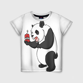 Детская футболка 3D с принтом Взрывная панда в Екатеринбурге, 100% гипоаллергенный полиэфир | прямой крой, круглый вырез горловины, длина до линии бедер, чуть спущенное плечо, ткань немного тянется | bomb | dinamit | panda | бомба | динамит | животное | панда