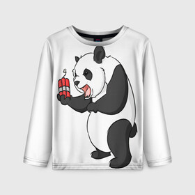 Детский лонгслив 3D с принтом Взрывная панда в Екатеринбурге, 100% полиэстер | длинные рукава, круглый вырез горловины, полуприлегающий силуэт
 | bomb | dinamit | panda | бомба | динамит | животное | панда