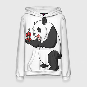 Женская толстовка 3D с принтом Взрывная панда в Екатеринбурге, 100% полиэстер  | двухслойный капюшон со шнурком для регулировки, мягкие манжеты на рукавах и по низу толстовки, спереди карман-кенгуру с мягким внутренним слоем. | bomb | dinamit | panda | бомба | динамит | животное | панда