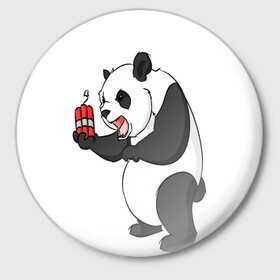 Значок с принтом Взрывная панда в Екатеринбурге,  металл | круглая форма, металлическая застежка в виде булавки | bomb | dinamit | panda | бомба | динамит | животное | панда