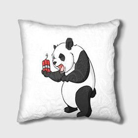 Подушка 3D с принтом Взрывная панда в Екатеринбурге, наволочка – 100% полиэстер, наполнитель – холлофайбер (легкий наполнитель, не вызывает аллергию). | состоит из подушки и наволочки. Наволочка на молнии, легко снимается для стирки | bomb | dinamit | panda | бомба | динамит | животное | панда