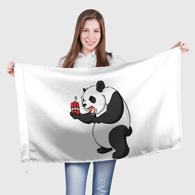 Флаг 3D с принтом Взрывная панда в Екатеринбурге, 100% полиэстер | плотность ткани — 95 г/м2, размер — 67 х 109 см. Принт наносится с одной стороны | bomb | dinamit | panda | бомба | динамит | животное | панда