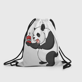 Рюкзак-мешок 3D с принтом Взрывная панда в Екатеринбурге, 100% полиэстер | плотность ткани — 200 г/м2, размер — 35 х 45 см; лямки — толстые шнурки, застежка на шнуровке, без карманов и подкладки | bomb | dinamit | panda | бомба | динамит | животное | панда