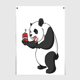 Постер с принтом Взрывная панда в Екатеринбурге, 100% бумага
 | бумага, плотность 150 мг. Матовая, но за счет высокого коэффициента гладкости имеет небольшой блеск и дает на свету блики, но в отличии от глянцевой бумаги не покрыта лаком | bomb | dinamit | panda | бомба | динамит | животное | панда