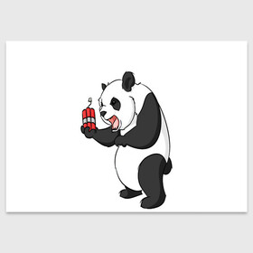 Поздравительная открытка с принтом Взрывная панда в Екатеринбурге, 100% бумага | плотность бумаги 280 г/м2, матовая, на обратной стороне линовка и место для марки
 | bomb | dinamit | panda | бомба | динамит | животное | панда