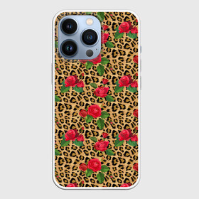 Чехол для iPhone 13 Pro с принтом Шкура Леопарда в Цветах в Екатеринбурге,  |  | Тематика изображения на принте: jaguar | leopard | ocelot | predator | гепард | дикая кошка | животное | зверь | кот | красота | леопард | леопардовые пятна | оцелот | розы | хищная кошка | хищник | цветник | цветы | ягуар