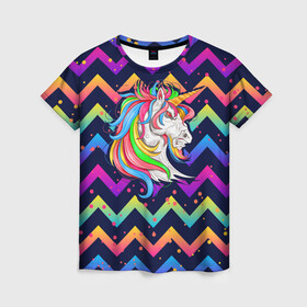 Женская футболка 3D с принтом Cерьезный Единорог Frowning Unicorn в Екатеринбурге, 100% полиэфир ( синтетическое хлопкоподобное полотно) | прямой крой, круглый вырез горловины, длина до линии бедер | angry | neon | unicorn | единорог | злой | кислотный | конь | лошадь | неон | пони | радуга | радужный | сердитый | серьезный | хмурый | юникорн