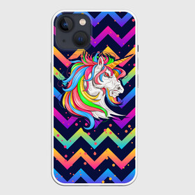 Чехол для iPhone 13 с принтом Cерьезный Единорог Frowning Unicorn в Екатеринбурге,  |  | angry | neon | unicorn | единорог | злой | кислотный | конь | лошадь | неон | пони | радуга | радужный | сердитый | серьезный | хмурый | юникорн