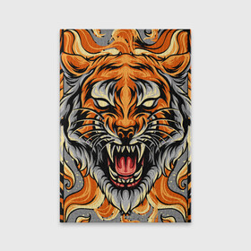 Обложка для паспорта матовая кожа с принтом Символ года тигр в гневе в Екатеринбурге, натуральная матовая кожа | размер 19,3 х 13,7 см; прозрачные пластиковые крепления | 2022 | большая кошка | животное | новый год | символ года | тигр | хищник