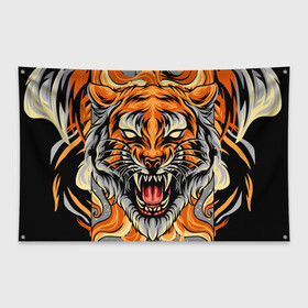 Флаг-баннер с принтом Символ года тигр в гневе в Екатеринбурге, 100% полиэстер | размер 67 х 109 см, плотность ткани — 95 г/м2; по краям флага есть четыре люверса для крепления | 2022 | большая кошка | животное | новый год | символ года | тигр | хищник