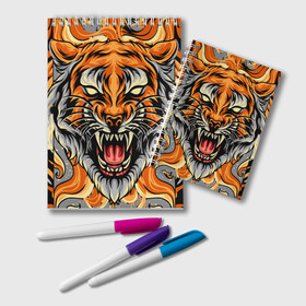 Блокнот с принтом Символ года тигр в гневе в Екатеринбурге, 100% бумага | 48 листов, плотность листов — 60 г/м2, плотность картонной обложки — 250 г/м2. Листы скреплены удобной пружинной спиралью. Цвет линий — светло-серый
 | 2022 | большая кошка | животное | новый год | символ года | тигр | хищник