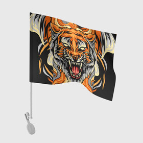 Флаг для автомобиля с принтом Символ года тигр в гневе в Екатеринбурге, 100% полиэстер | Размер: 30*21 см | 2022 | большая кошка | животное | новый год | символ года | тигр | хищник