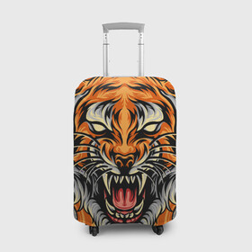 Чехол для чемодана 3D с принтом Символ года тигр в гневе в Екатеринбурге, 86% полиэфир, 14% спандекс | двустороннее нанесение принта, прорези для ручек и колес | 2022 | большая кошка | животное | новый год | символ года | тигр | хищник