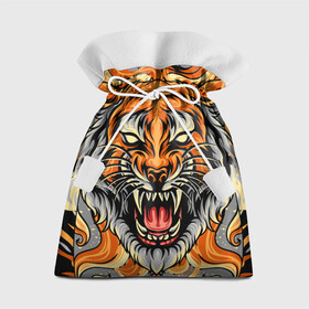 Подарочный 3D мешок с принтом Символ года тигр в гневе в Екатеринбурге, 100% полиэстер | Размер: 29*39 см | Тематика изображения на принте: 2022 | большая кошка | животное | новый год | символ года | тигр | хищник