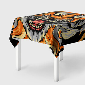 Скатерть 3D с принтом Символ года тигр в гневе в Екатеринбурге, 100% полиэстер (ткань не мнется и не растягивается) | Размер: 150*150 см | Тематика изображения на принте: 2022 | большая кошка | животное | новый год | символ года | тигр | хищник