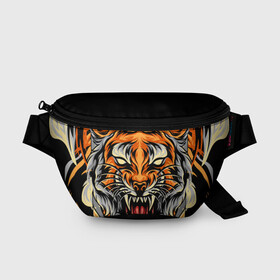 Поясная сумка 3D с принтом Символ года тигр в гневе в Екатеринбурге, 100% полиэстер | плотная ткань, ремень с регулируемой длиной, внутри несколько карманов для мелочей, основное отделение и карман с обратной стороны сумки застегиваются на молнию | 2022 | большая кошка | животное | новый год | символ года | тигр | хищник
