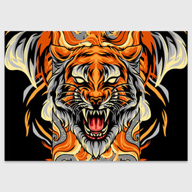 Поздравительная открытка с принтом Символ года тигр в гневе в Екатеринбурге, 100% бумага | плотность бумаги 280 г/м2, матовая, на обратной стороне линовка и место для марки
 | 2022 | большая кошка | животное | новый год | символ года | тигр | хищник