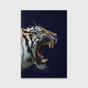 Обложка для паспорта матовая кожа с принтом Оскал тигра | Большая кошка в Екатеринбурге, натуральная матовая кожа | размер 19,3 х 13,7 см; прозрачные пластиковые крепления | Тематика изображения на принте: 2022 | big teeth | fangs | grin | tiger | tigr | tigris | большая кошка | большие зубы | клыки | новый год | оскалиться | острые клыки | полосатая кошка | скалить | скалить зубы | тигр