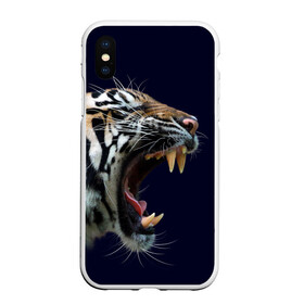 Чехол для iPhone XS Max матовый с принтом Оскал тигра | Большая кошка в Екатеринбурге, Силикон | Область печати: задняя сторона чехла, без боковых панелей | 2022 | big teeth | fangs | grin | tiger | tigr | tigris | большая кошка | большие зубы | клыки | новый год | оскалиться | острые клыки | полосатая кошка | скалить | скалить зубы | тигр