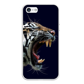 Чехол для iPhone 5/5S матовый с принтом Оскал тигра | Большая кошка в Екатеринбурге, Силикон | Область печати: задняя сторона чехла, без боковых панелей | 2022 | big teeth | fangs | grin | tiger | tigr | tigris | большая кошка | большие зубы | клыки | новый год | оскалиться | острые клыки | полосатая кошка | скалить | скалить зубы | тигр