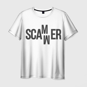 Мужская футболка 3D с принтом Scammer ( Скамер ) в Екатеринбурге, 100% полиэфир | прямой крой, круглый вырез горловины, длина до линии бедер | scam | scamm | scammer | скам | скам мамонта | скамер