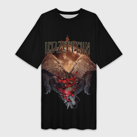 Платье-футболка 3D с принтом Led Zeppelin Wings в Екатеринбурге,  |  | alternative | led zeppelin | metall | music | rock | альтернатива | лед зеппелин | лэд зепелин | металл | музыка | рок