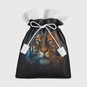 Подарочный 3D мешок с принтом Тигр с голубыми глазами в Екатеринбурге, 100% полиэстер | Размер: 29*39 см | Тематика изображения на принте: tiger | животное | символ года | тигр | хищник