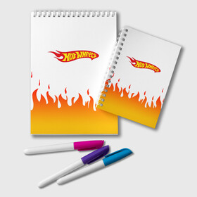 Блокнот с принтом Hot Wheels | Logo | Fire в Екатеринбурге, 100% бумага | 48 листов, плотность листов — 60 г/м2, плотность картонной обложки — 250 г/м2. Листы скреплены удобной пружинной спиралью. Цвет линий — светло-серый
 | Тематика изображения на принте: auto | bone shaker | fire | hot wheels | logo | mattel | rd02 | twin mill | авто | автомобиль | ам | горячие колёса | лого | логотип | огненная | огонь | хот велс | эмблема